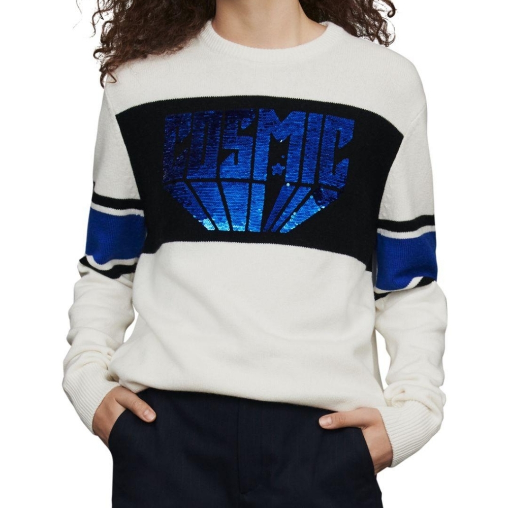 Maje Sequin Sweater with Contrasting Details